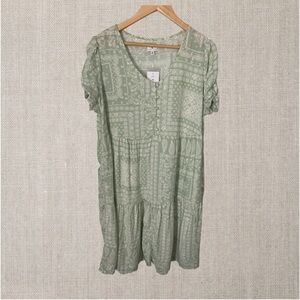 True Craft Short Sleeve Button Front Tiered Midi Dress NWT Size 1X